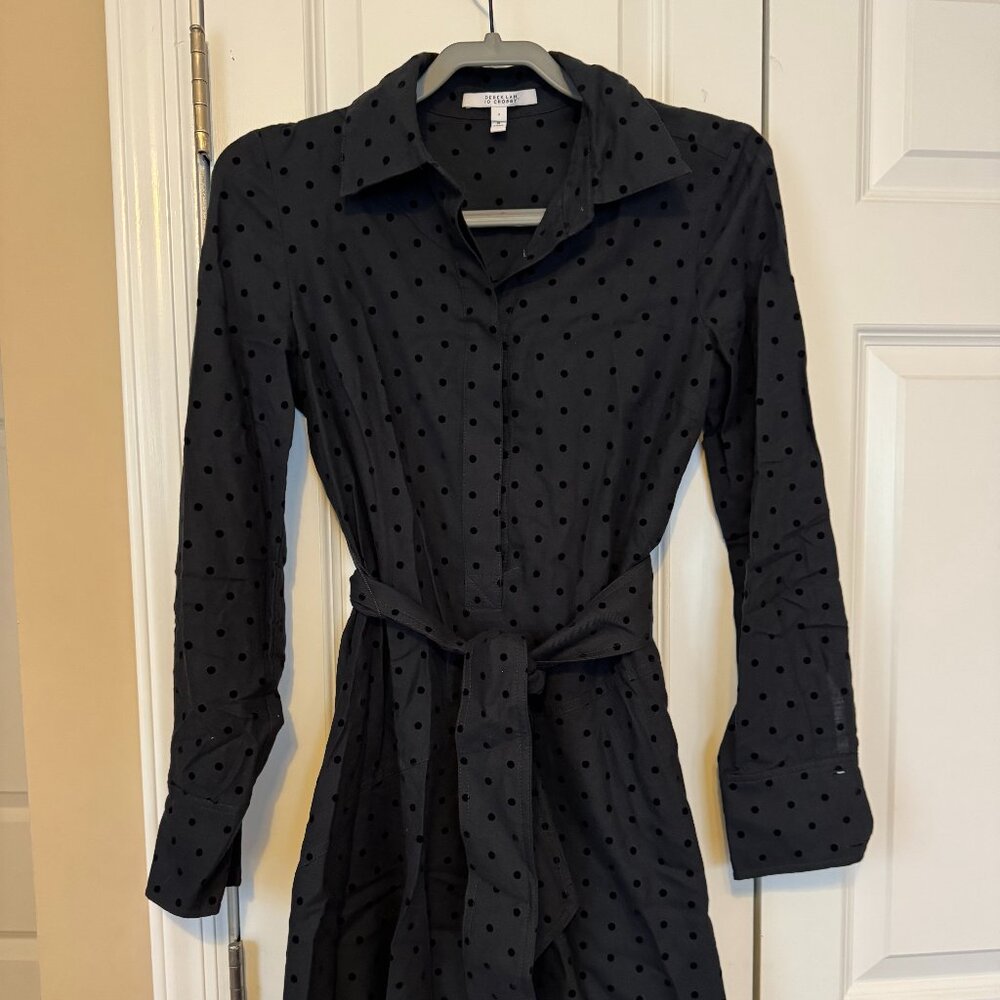 Derek Lam 10 Crosby Polka Dot Black Shirt Dress, New Condition, Size 2